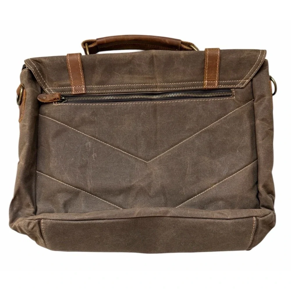 ZB Messenger Bag Canvas-‎ Leather- Waterproof- Adjustable Strap Brown